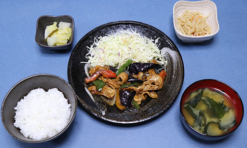 豚バラ肉とナスの味噌炒め定食写真